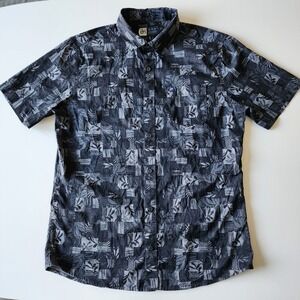 BEN‎ HOGAN Shirt Mens Medium Camo Black Gray Tropical Vacation Lightweight Golf